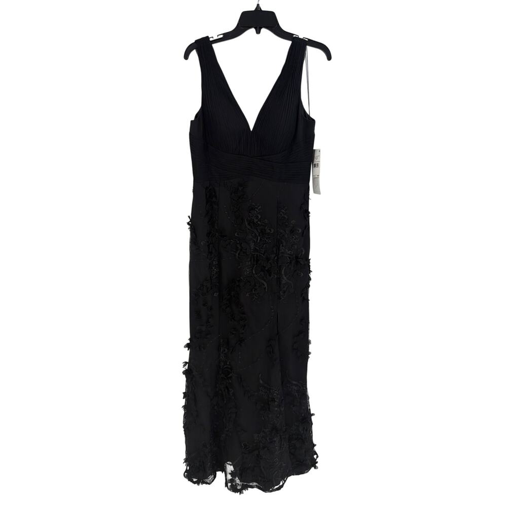 Adrianna Papell Black Floral Appliqué Double V Neck Mermaid Gown Size 10 - Picture 4 of 12
